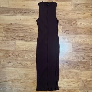 New Fashion Nova Sleeveless ribbed Brown Midi Dress stretch Small medium Fit